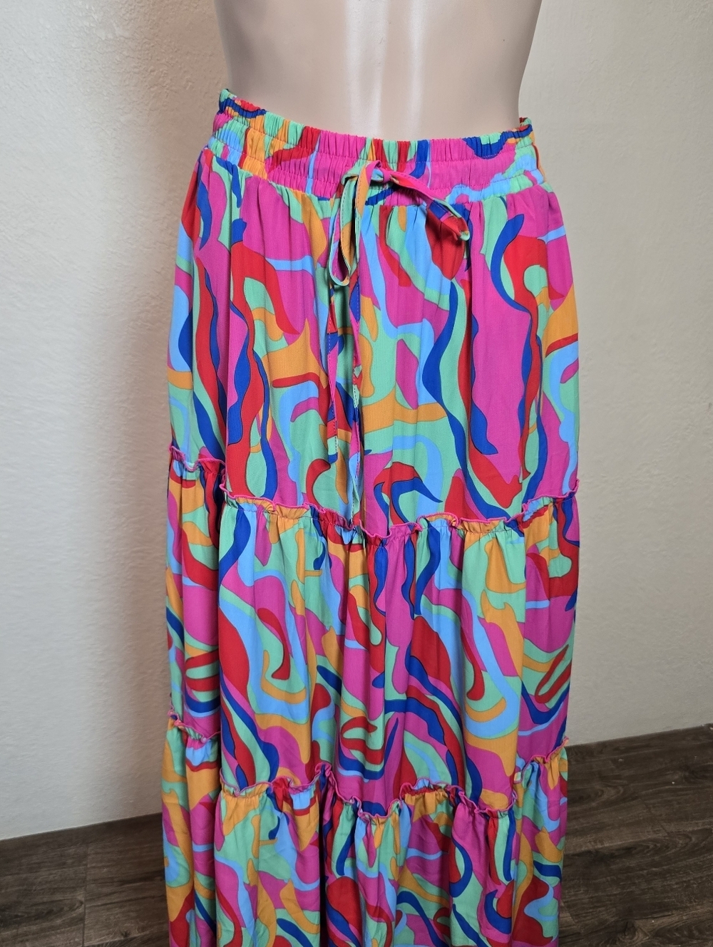 Elastic Waist A Line Midi Skirt Size S/M Drawstring Abstract Colorful Eclectic - Picture 12 of 15